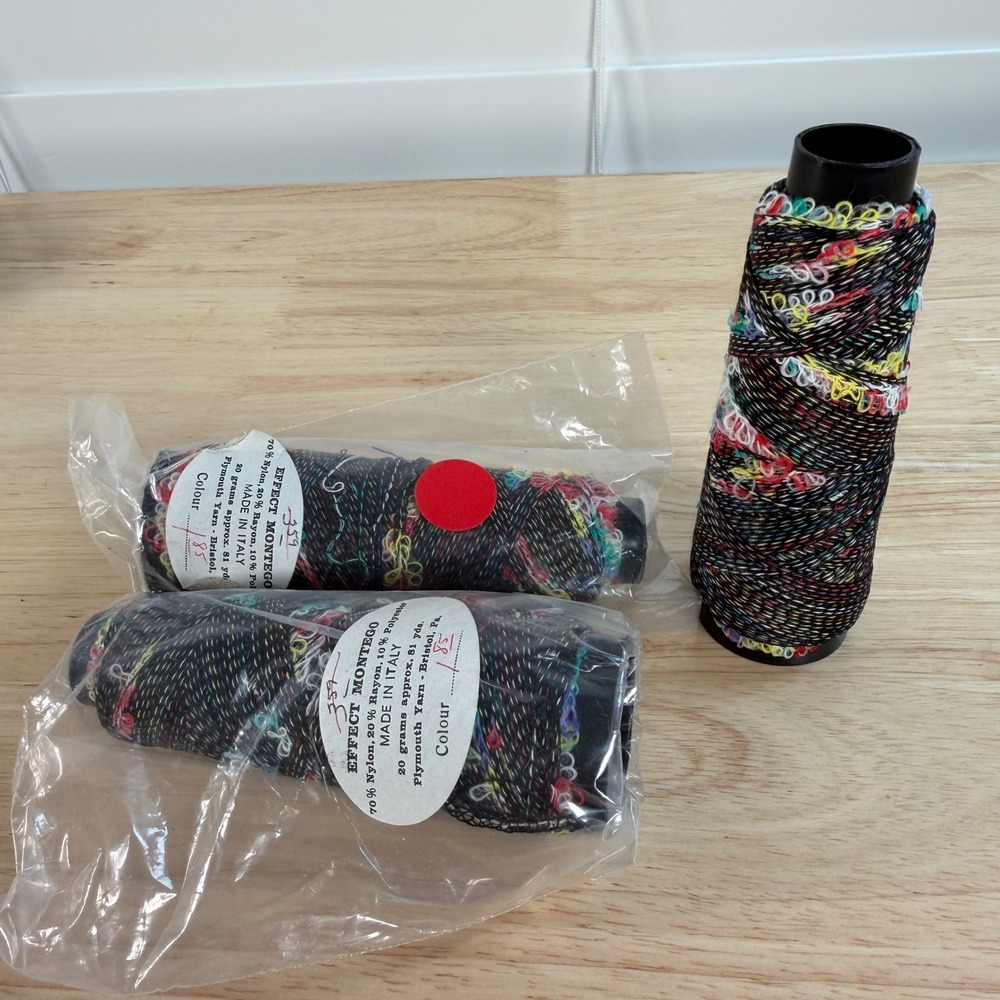 Plymouth Yarn Effect Montego Novelty Loop Yarn Black Multicolor Italy 3 Cones